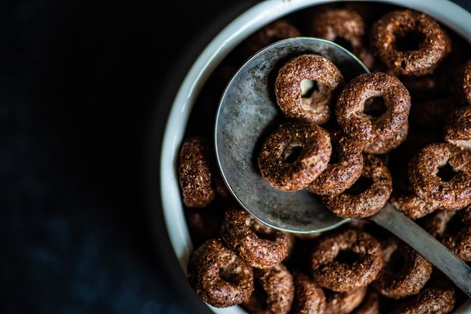 Traditional breakfast with chocolate cereal
