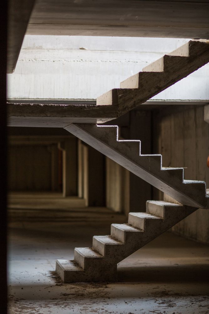 Concrete stairway in building under construction