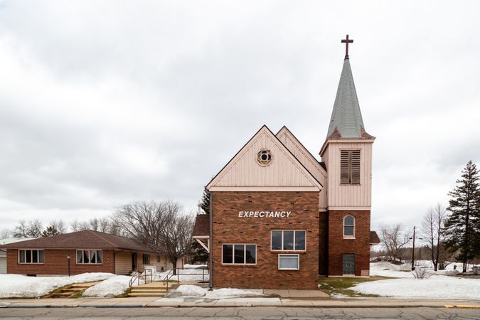 Church with Expectancy sign in Mountain Iron, Minnesota