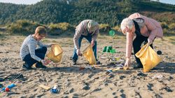 Volunteers cleaning the beach