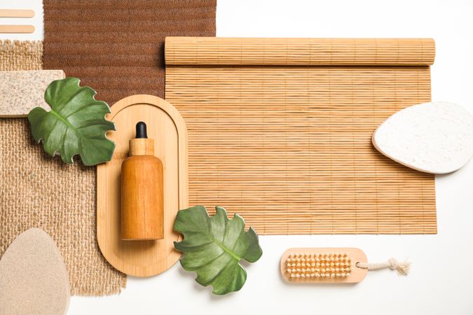 Flat lay of creative moodboard composition, top view