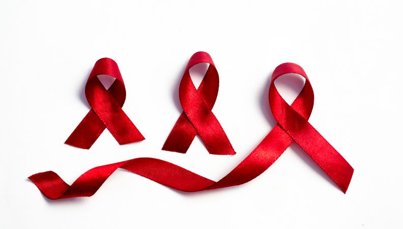 Red ribbons, HIV awareness concept, world AIDS day, world hypertension day, world cancer day