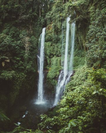 high green cliffs with waterfall, Bali