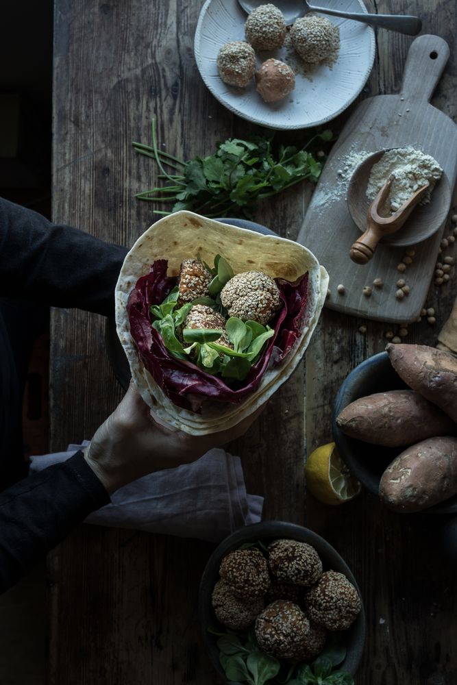 Fresh sweet potato falafel