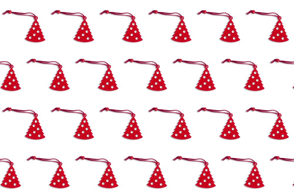 Rows of red tree ornaments