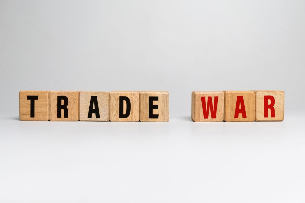 trade war word text on wooden blocks isolated on plain background