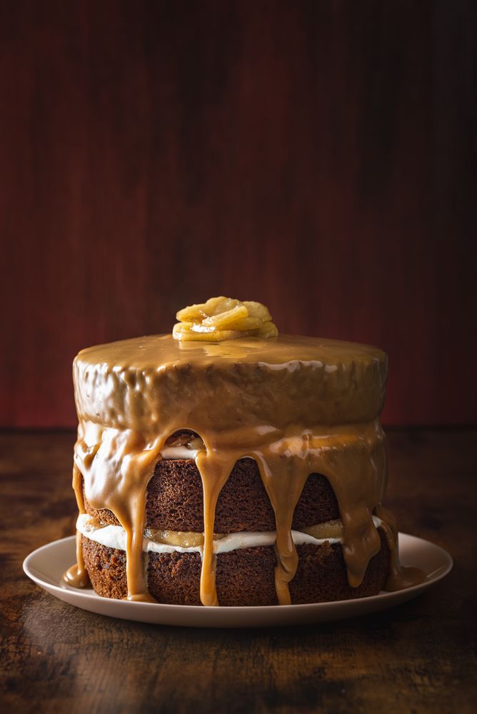Layered caramel apple cake