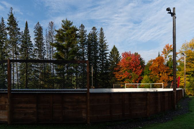 Hockey rink in autumn in Goodland, MN