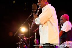 Los Angeles, CA, USA - July 12, 2012: Man playing flute with band onstage 0L17E5