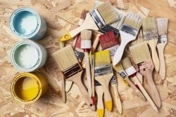 Assortment of paint brushes with acrylic