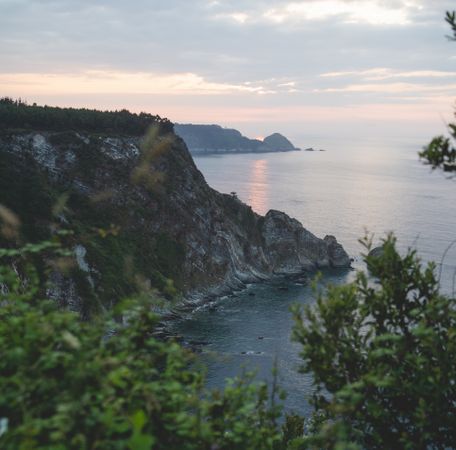 Scenic rocky seascape during sunset