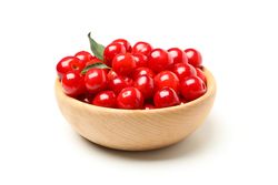 Bowl with fresh red cherry isolated on plain background