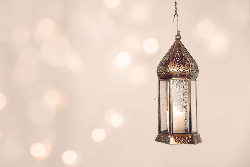 Hanging copper burning Moroccan lantern.