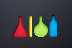 Chemistry testing flasks, jar and tube paper cut outs with solid filling
