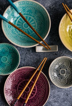Asias table setting with elegant bowls and chopsticks