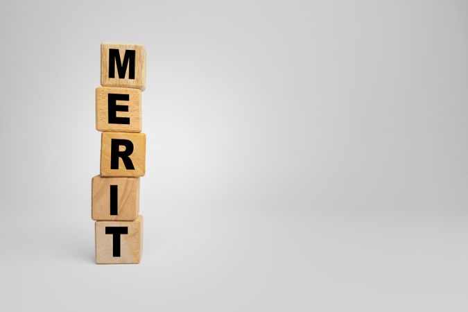 merit word text on stack wooden blocks
