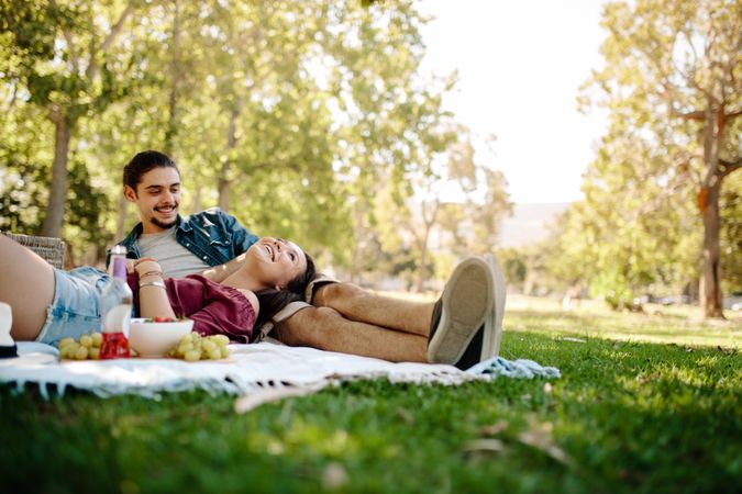 Affectionate young couple on picnic