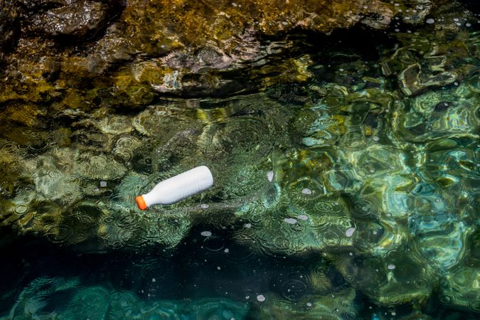 Plastic bottle floating on water