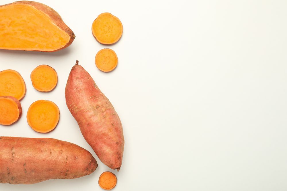 Concept of vegetables, sweet potato, space for text