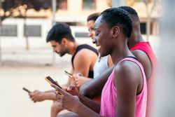 Using the smartphone on the court after a basketball game
