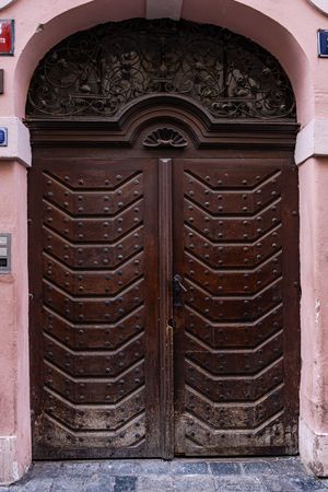 Beautiful vintage door with handle in Old Prague