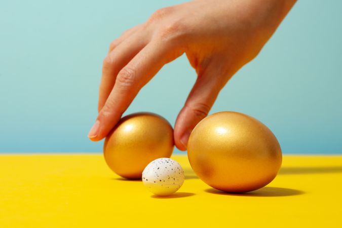 Pension rewards, returns and investment funding concepts, golden eggs