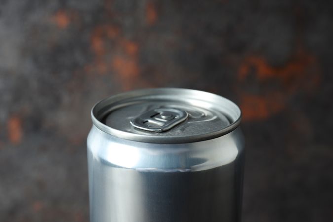 Concept of drink, blank can, close up