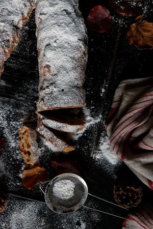 Cut Stollen with powdered sugar
