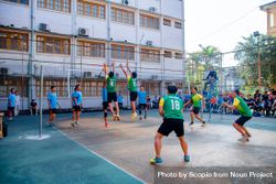 Group of teenage boys playing basketball at school 5r1vn0
