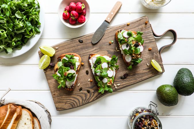 Vegetarian sandwiches on cutting board