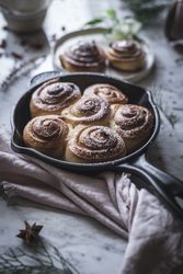 Fresh cinnamon rolls on table