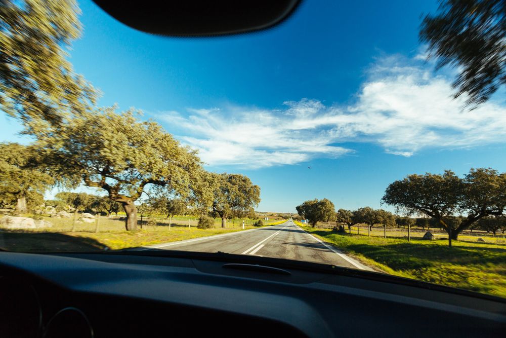 Beautiful countryside view through windscreen