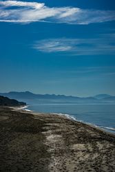 Volcanic sand beach in Caucasus mountains