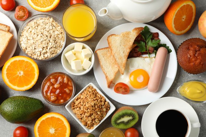 Top view of healthy breakfast spread
