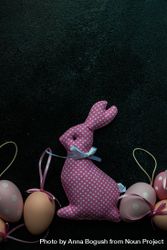 Easter holiday card concept with pink rabbit decoration and egg decor 5lVRBv