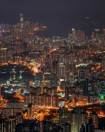 High-angle view of cityscape during night time