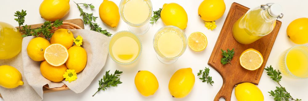 Concept of tasty drink, Limoncello, top view