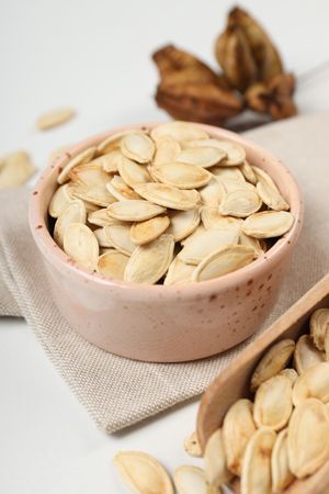 Concept of Autumn vibe food, Pumpkin, Pumpkin seeds