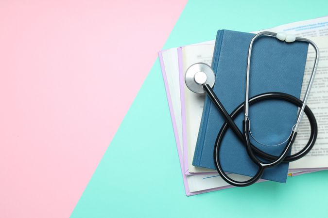 Concept of medical education and books, space for text