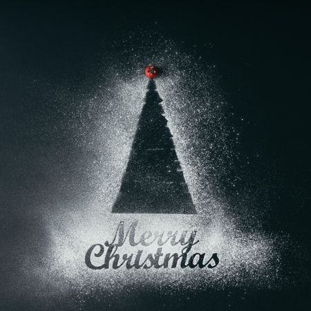 Christmas tree with sugar snow on dark background