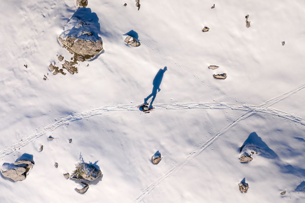 Anonymous skiing in mountainous terrain in winter