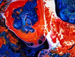 Blue and Red Fluid Art, Abstract Acrylic Pouring
