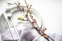 Spring table setting with cherry blossom