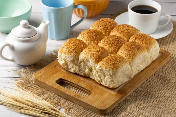 Breakfast table with coconut bread.