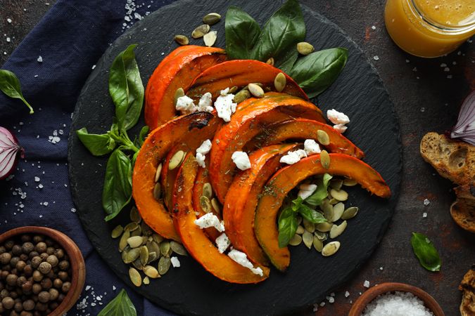 Concept of tasty homemade dish - baked pumpkin