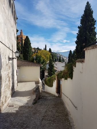 Granada path in the Realejo neighborhood with views of the Sierra Nevada