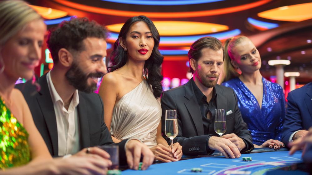 Portrait of a Glamorous Asian Woman at a Blackjack Gambling Table in a Modern Casino.