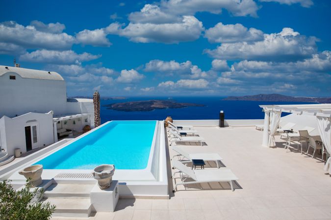 Pool on Santorini rooftop