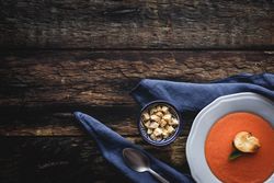 Homemade typical Spanish gazpacho. Tomato soup