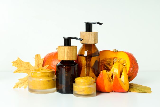 Skin care and face care concept - pumpkin cosmetic